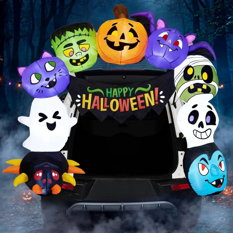 Joyfy 6 ft Halloween Inflatable Archway Decoration with Multi-Characters, Trunk or Treat Car Decorations Kit Archway wit