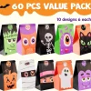 Joyfy 60 PCS Halloween Treat Bags with Stickers, Halloween Trick or Treat Bags for Kids Halloween Party Favors Exchange,