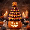 Joyfy 8.5 inch Halloween Decorations Ceramic Gnome Tree Decorations with Build-in LEDs, Light Up Pumpkin Table Decor Bed