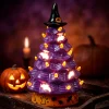 Joyfy 8.5 inch Halloween Decorations Ceramic Gnome Tree Decorations with Build-in LEDs, Light Up Pumpkin Table Decor Bed