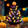 Joyfy 8.5 inch Halloween Decorations Ceramic Gnome Tree Decorations with Build-in LEDs, Light Up Pumpkin Table Decor Bed