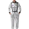 Joyfy Adult Men Astronaut Costume Halloween Spaceman Costume Silver Space Suit Spaceman Jumpsuit Pilot Outfit for Hallow