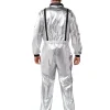 Joyfy Adult Men Astronaut Costume Halloween Spaceman Costume Silver Space Suit Spaceman Jumpsuit Pilot Outfit for Hallow