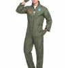 Joyfy Flight Pilot Costume for Adults Pilots Uniform Costume Movie Icon Green Jumpsuit for Men Halloween Party Fancy Dre
