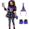 Joyfy Girls Clown Costume, Halloween Scary Clown Costume, Dark Colorful Twisted Clown Jester Dress for Girls Halloween D