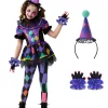 Joyfy Girls Clown Costume, Halloween Scary Clown Costume, Dark Colorful Twisted Clown Jester Dress for Girls Halloween D