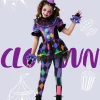 Joyfy Girls Clown Costume, Halloween Scary Clown Costume, Dark Colorful Twisted Clown Jester Dress for Girls Halloween D