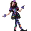 Joyfy Girls Clown Costume, Halloween Scary Clown Costume, Dark Colorful Twisted Clown Jester Dress for Girls Halloween D