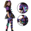 Joyfy Girls Clown Costume, Halloween Scary Clown Costume, Dark Colorful Twisted Clown Jester Dress for Girls Halloween D