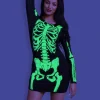 Joyfy Glow in the Dark Skeleton Costume for Adults Women Halloween Dress Up Party Role Playing Cosplay