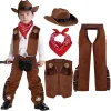 Joyfy Halloween Cowboy Costume for Boys, Kids Cowboy Costume Set, Brown Western Style Cowboy Outfit with Cowboy Hat for