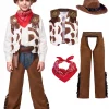 Joyfy Halloween Cowboy Costume for Boys, Kids Cowboy Costume Set, Brown Western Style Cowboy Outfit with Cowboy Hat for