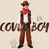 Joyfy Halloween Cowboy Costume for Boys, Kids Cowboy Costume Set, Brown Western Style Cowboy Outfit with Cowboy Hat for