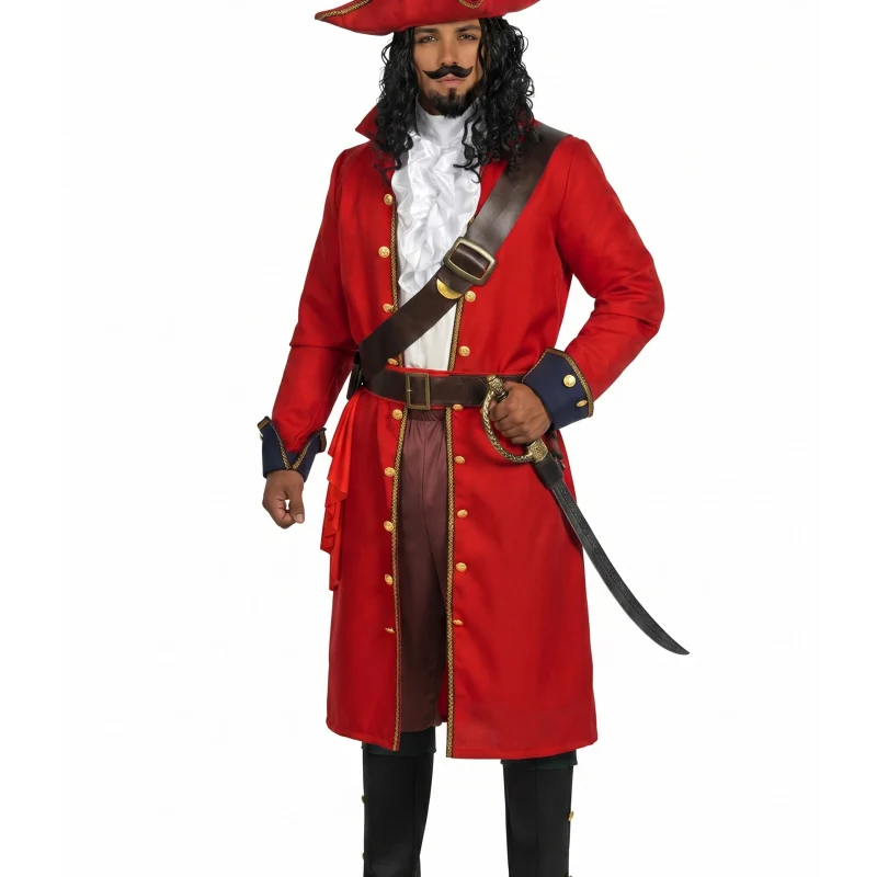 Joyfy Mens Pirate Captain Costume Set, Red Deluxe Captain Outfit for Adult Halloween Fancy Dress Up Party Cosplay