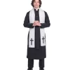 Joyfy Men's Priest Costume Black Priest Father Robe Stole for Halloween Party Dress up Cosplay