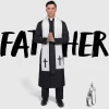 Joyfy Men's Priest Costume Black Priest Father Robe Stole for Halloween Party Dress up Cosplay