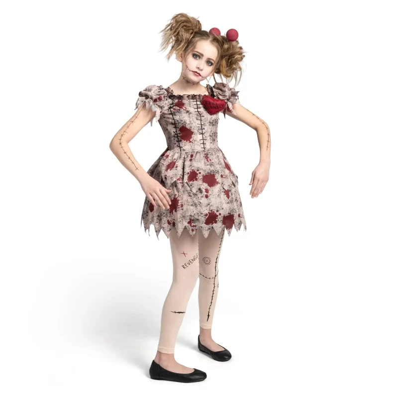 Joyfy Voodoo Costume for Girls, Voodoo Doll Dress Halloween Scary Costume for Kids Halloween Dress up Fancy Dress Cospla