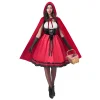 Joyfy Women Little Red Riding Hooded Costume with Dress, Cape and Gloves, Adult Women Halloween Costume for Halloween Pa