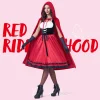 Joyfy Women Little Red Riding Hooded Costume with Dress, Cape and Gloves, Adult Women Halloween Costume for Halloween Pa