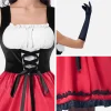 Joyfy Women Little Red Riding Hooded Costume with Dress, Cape and Gloves, Adult Women Halloween Costume for Halloween Pa