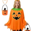 Joyfy Women Pumpkin Poncho Costume Adult, Pumpkin Costume Halloween Costumes for Women Fancy Dress Cosplay