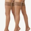 Joyspun Sheer Lace Top Thigh High Stockings for Women, Regular & Plus Sizes, 2-Pack