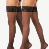 Joyspun Women's Lace Top Back Seam Thigh High Stockings, 2-Pack