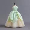 KAWELL Princess Tiana Costume for Girls Birthday Halloween Dress Up Outfits with Accessories