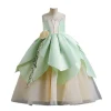 KAWELL Princess Tiana Costume for Girls Birthday Halloween Dress Up Outfits with Accessories