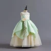 KAWELL Princess Tiana Costume for Girls Birthday Halloween Dress Up Outfits with Accessories