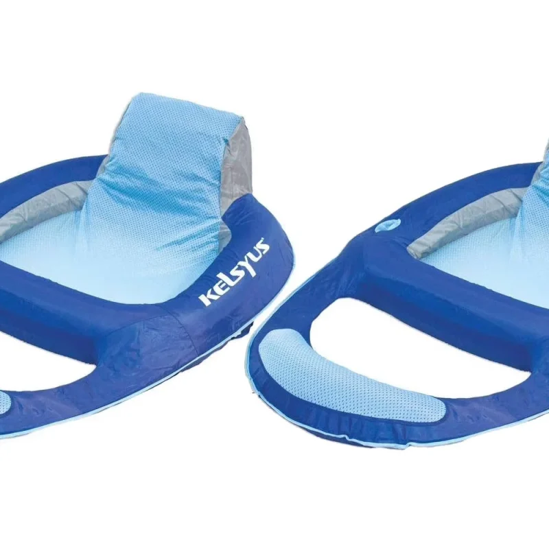 Kelsyus Floating Pool Lounger Inflatable Chair With Cup Holder Blue 2 Pack - 80014
