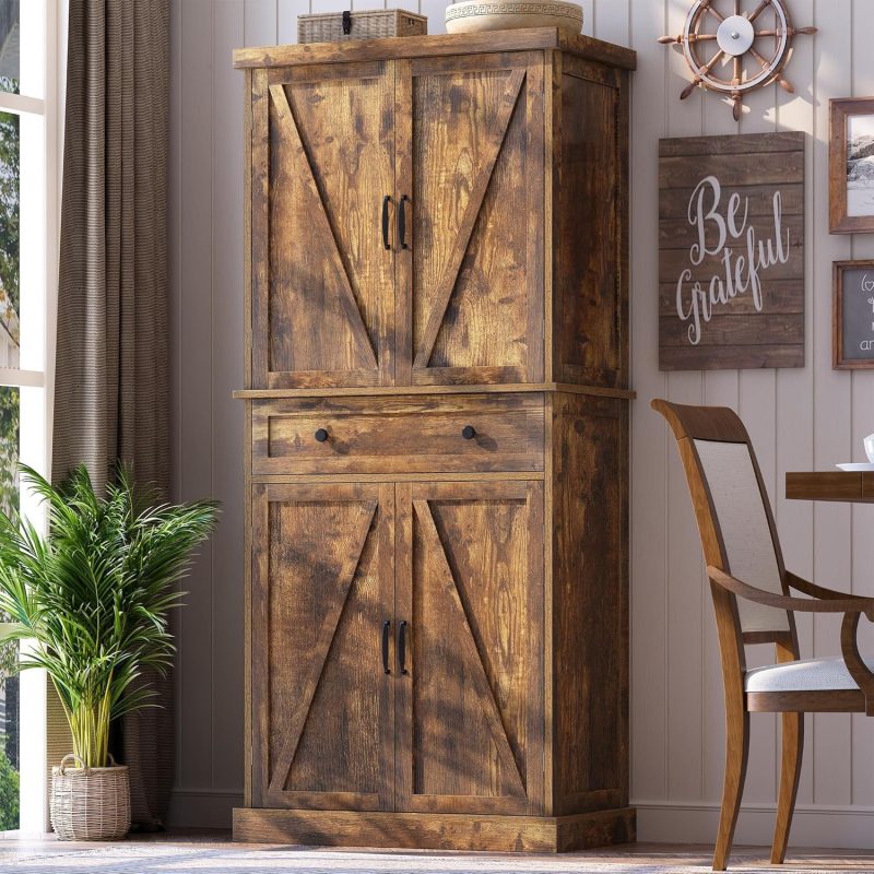kepptory Pantry Storage Cabinet With Doors, 26 inch W x 16 inch D x 47 inch H, White - vsbcxzbsd