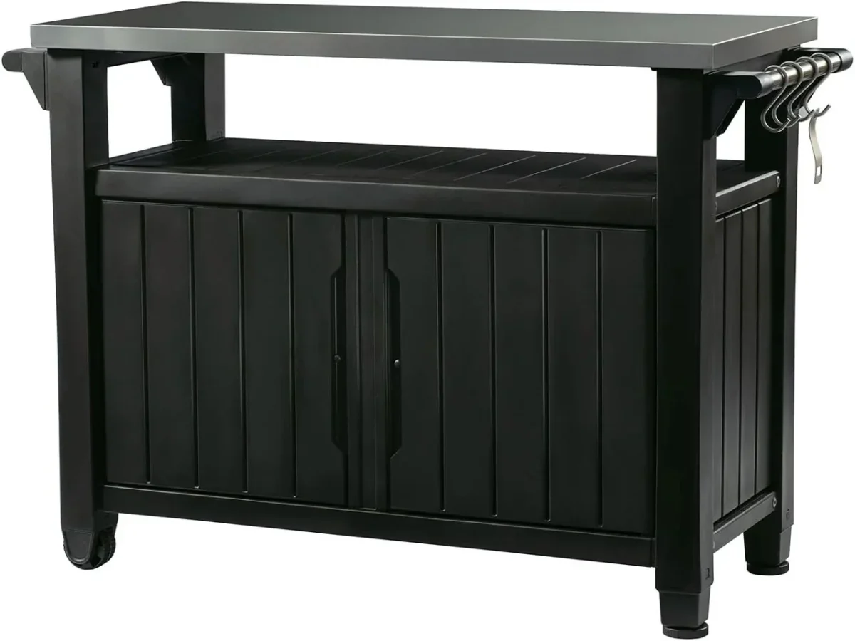 Keter Outdoor Rolling Prep And Bar Cart, Resin - Dark Brown