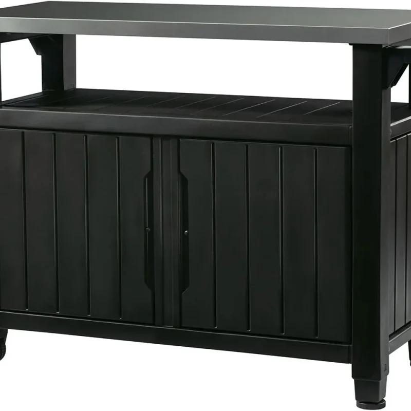 Keter Outdoor Rolling Prep And Bar Cart, Resin - Dark Brown