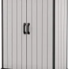Keter Premier Tall Vertical Resin Outdoor Storage Shed With Floor And Locking Double Doors - Grey