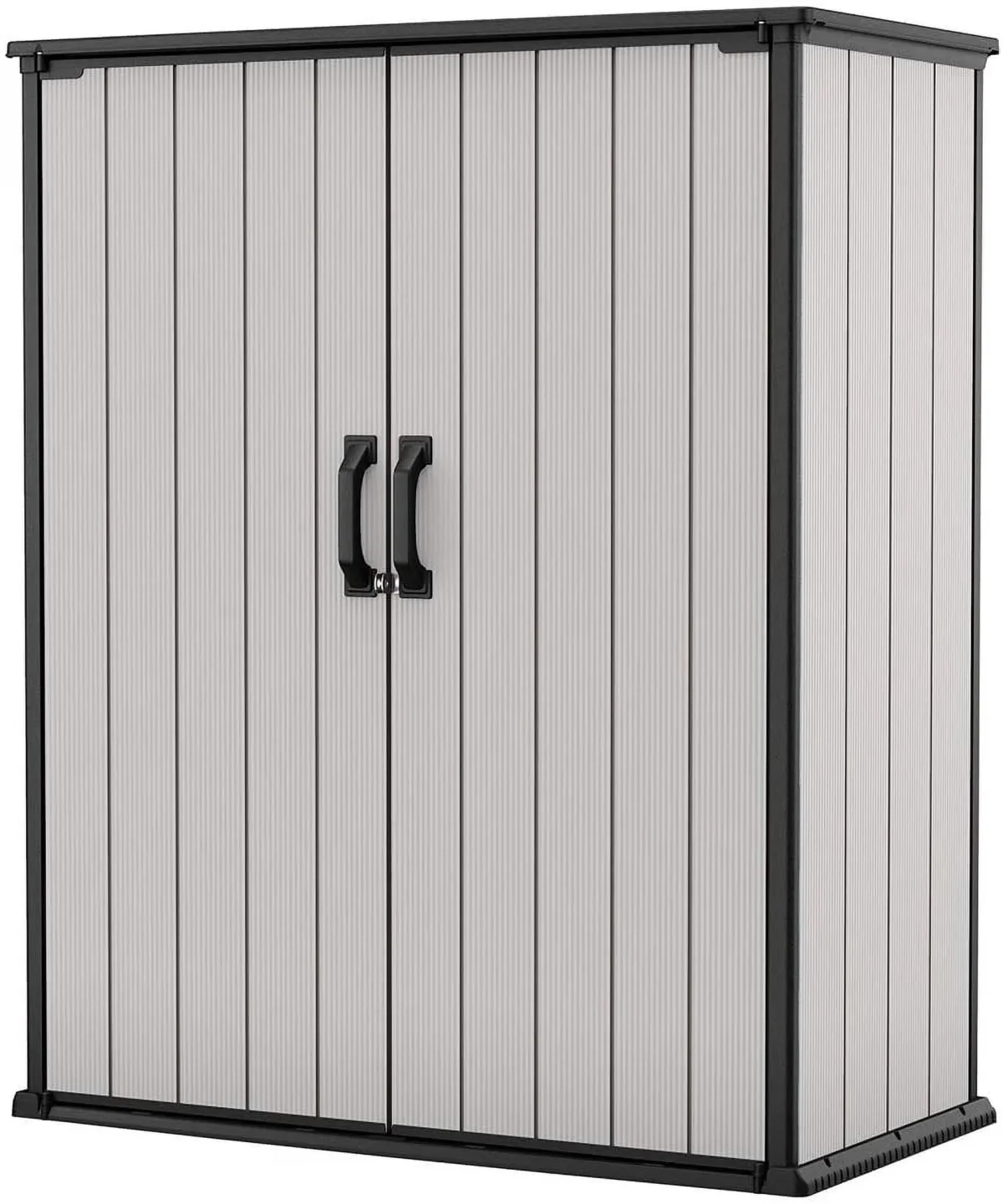 Keter Premier Tall Vertical Resin Outdoor Storage Shed With Floor And Locking Double Doors - Grey