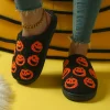 KEVCHE Halloween Cute Pumpkin Cotton Closed Toe Slippers for Women, Soft Warm Indoor House Foam Slippers, Cozy Fluffy Fa