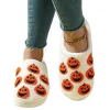 KEVCHE Halloween Cute Pumpkin Cotton Closed Toe Slippers for Women, Soft Warm Indoor House Foam Slippers, Cozy Fluffy Fa