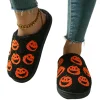KEVCHE Halloween Cute Pumpkin Cotton Closed Toe Slippers for Women, Soft Warm Indoor House Foam Slippers, Cozy Fluffy Fa