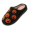 KEVCHE Halloween Cute Pumpkin Cotton Closed Toe Slippers for Women, Soft Warm Indoor House Foam Slippers, Cozy Fluffy Fa