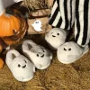 KEVCHE Halloween Ghost Pumpkin House Slippers, Warm Cozy Plush Slippers for Indoor Outdoor Home, Cute Spooky Holiday Foo