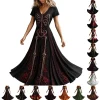 KICILVS Gothic Clothes For Women Black Spiderweb And Spider Print Flowing V Neck Long Maxi Dress Halloween Cosplay Gothi