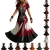 KICILVS Gothic Clothes For Women Black Spiderweb And Spider Print Flowing V Neck Long Maxi Dress Halloween Cosplay Gothi