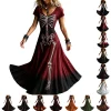 KICILVS Gothic Clothes For Women Black Spiderweb And Spider Print Flowing V Neck Long Maxi Dress Halloween Cosplay Gothi