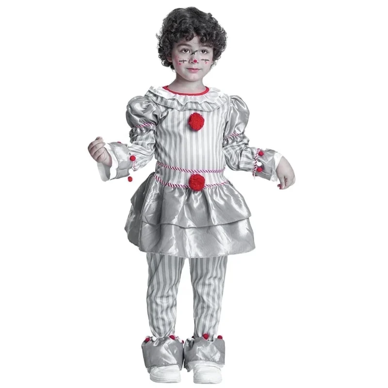 Kids Clown Costume Halloween, Classic Movies Character Fancy Dress Suit for Boys Girls Carnival Party 3-10 Years