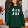 KimSoong Halloween Sweatshirts for Women Ghost Reading Books Sweater Cute Spooky Bookish Shirt Fall Pullover Tops