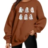 KimSoong Halloween Sweatshirts for Women Ghost Reading Books Sweater Cute Spooky Bookish Shirt Fall Pullover Tops
