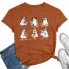 KimSoong Women Halloween Shirt Plaid Pumpkins Graphic Crew Neck Short Sleeve T-Shirts Tops