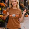 KimSoong Women Halloween Shirt Plaid Pumpkins Graphic Crew Neck Short Sleeve T-Shirts Tops