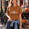 KimSoong Women Halloween Shirt Plaid Pumpkins Graphic Crew Neck Short Sleeve T-Shirts Tops